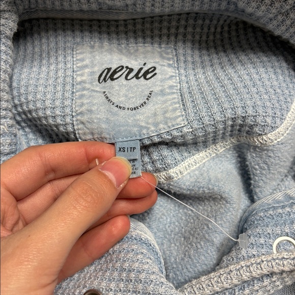 Aerie Getaway Quarter Snap Size XS Cloud Wash Blue Lounge Wear Sweatshirt NWOT - Picture 9 of 10
